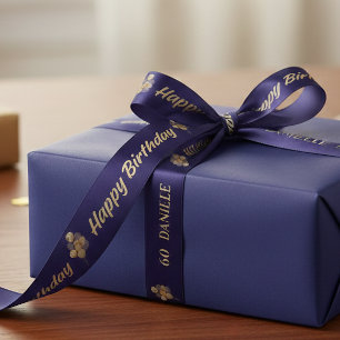 Personalized Navy Blue & Gold 60th Birthday Balloo Satin Ribbon