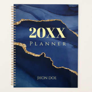 Personalized Navy Blue Gold Agate Geode Monogram Planner