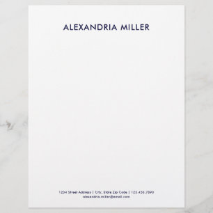 Personalized Navy Blue Minimalist  Custom Letterhead