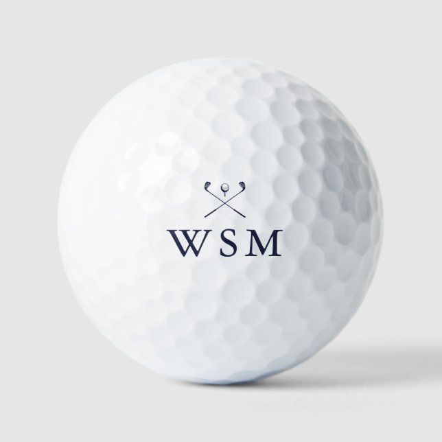 Personalized Navy Blue Monogram Golf Clubs Golf Balls (Front)