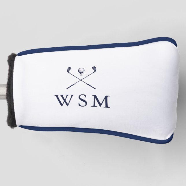 Personalized Navy Blue Monogram Golf Clubs Golf Head Cover (Front)