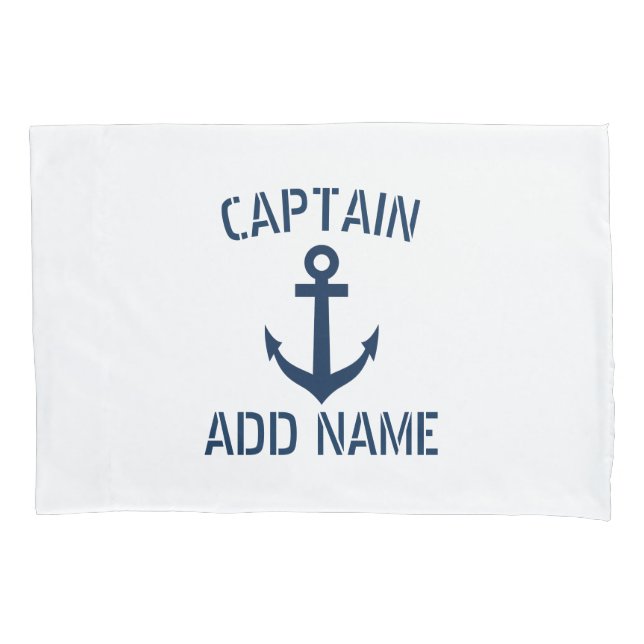 Personalized navy blue nautical boat anchor pillowcase (Front)