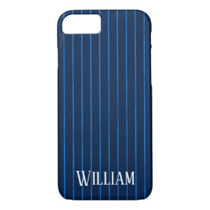 Personalized navy blue pinstripes Case-Mate iPhone case