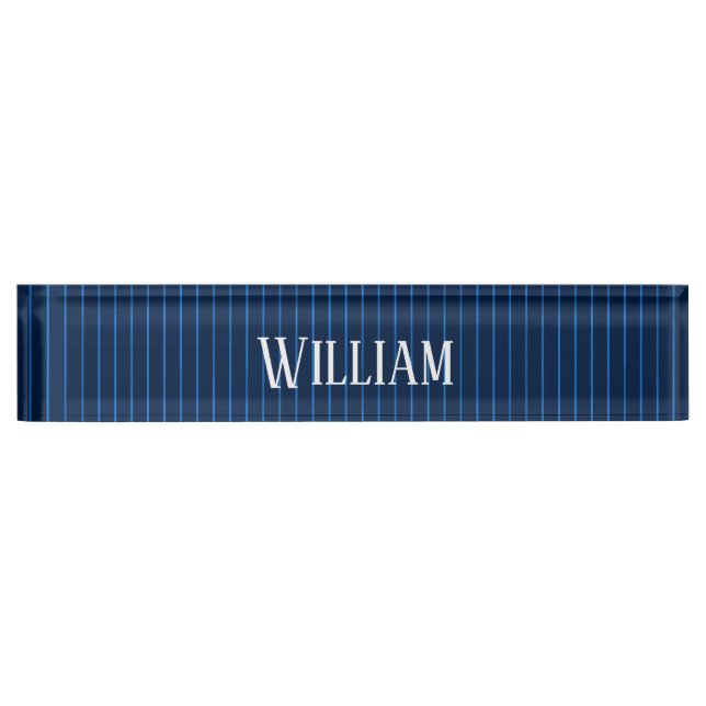 Personalized navy blue pinstripes nameplate (Front)