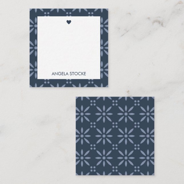 Personalized Navy Blue Retro Flower Card (Front/Back)