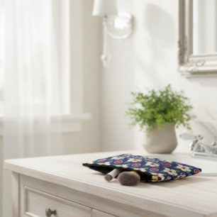 Personalized Navy Blue Vintage Floral Accessory Pouch