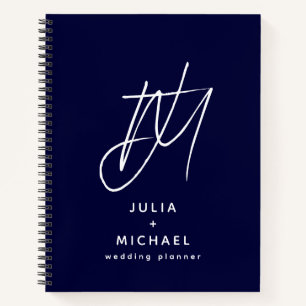 Personalized Navy Blue Wedding Planner Checklist Notebook