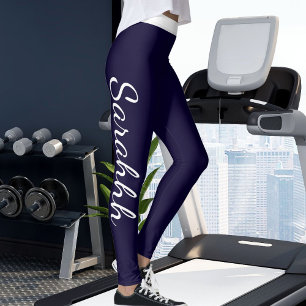 Personalized Navy Blue White Stripes Custom Made Leggings