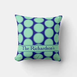 Personalized Navy Mint Polka Dot Pattern Modern Cushion
