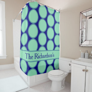 Personalized Navy Mint Polka Dot Pattern Modern Shower Curtain