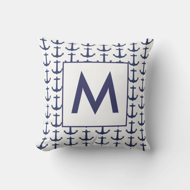 Personalized Navy Nautical Anchor Cushion (Front)