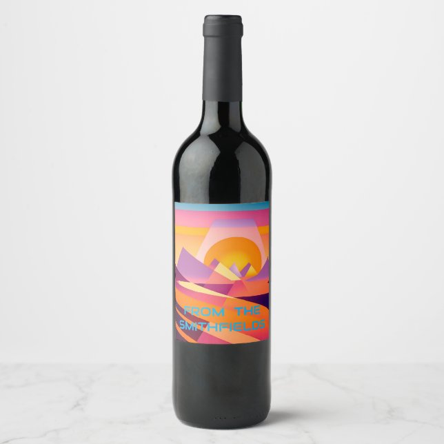 PERSONALIZED NEO GEO SUNSET LANDSCAPE WINE LABEL (Front)