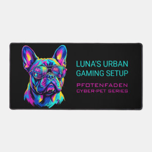 Personalized Neon French Bulldog Gaming Desk Mat