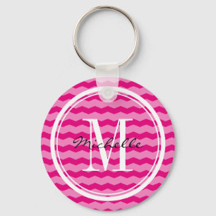Personalized neon pink chevron monogram key chain