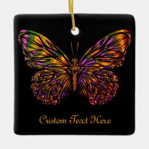 Personalized Neon Rainbow Butterfly Ceramic Ornament