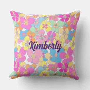 Personalized Neon Retro Floral Pink Cushion