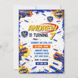 Personalized Nerf War Birthday Party Invitation 