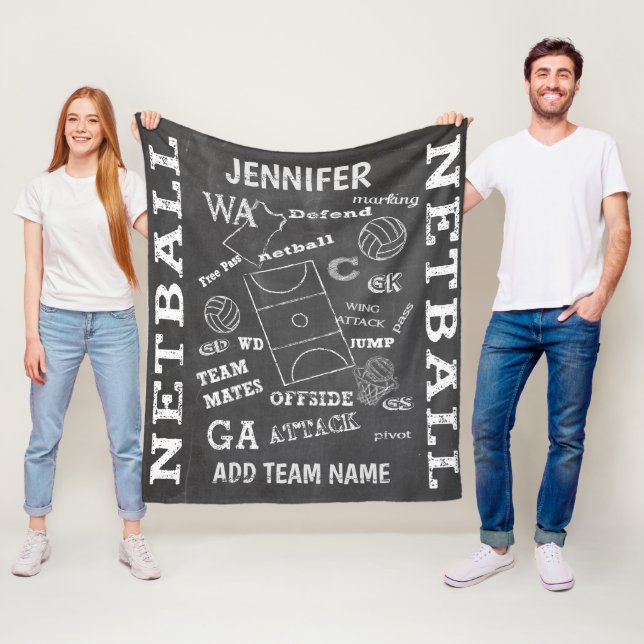 Personalized netball chalkboard style fleece blanket (In Situ)