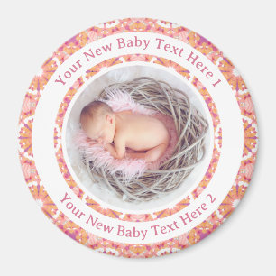 Personalized New Baby Girl Peach Pink Photo Gift Magnet