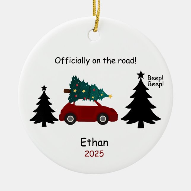 Personalized New Driver Ornament, Custom Licensed  Ceramic Tree Decoration (Front)