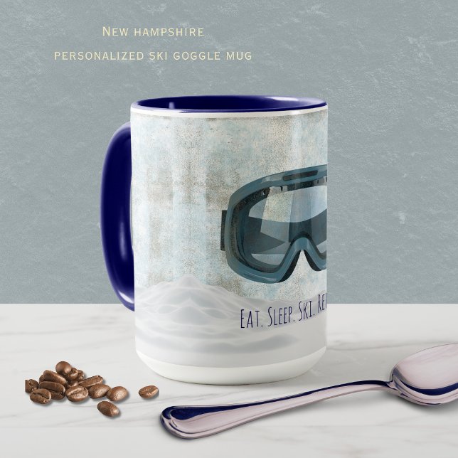 Personalized New Hampshire Ski | Eat Sleep Ski  Mug (Cozy up with your new personalized New Hampshire ski goggle mug! )
