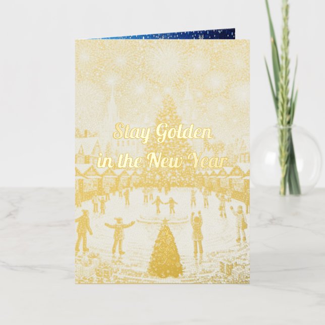 Personalized New Year's greetings in gold  Foil Holiday Card (Front)