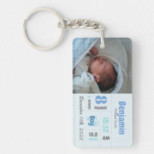 Personalized Newborn Photo Birth Announcement Key Ring