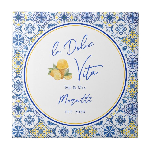 Personalized Newlywed Mediterranean Coastal Home  Tile (Front)