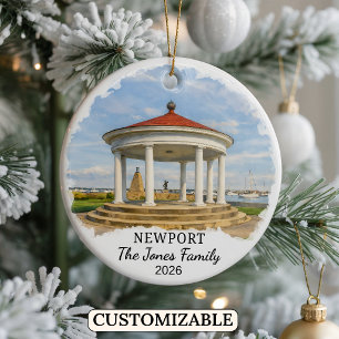 Personalized Newport Ornament, Custom Rhode Island Ceramic Tree Decoration