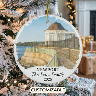 Personalized Newport Ornament, Rhode Island Ceramic Tree Decoration