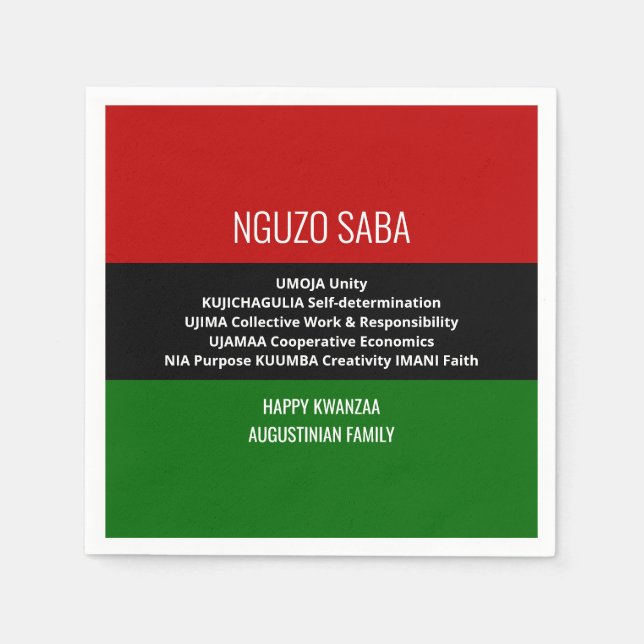 Personalized NGUZO SABA Happy Kwanzaa Napkin (Front)