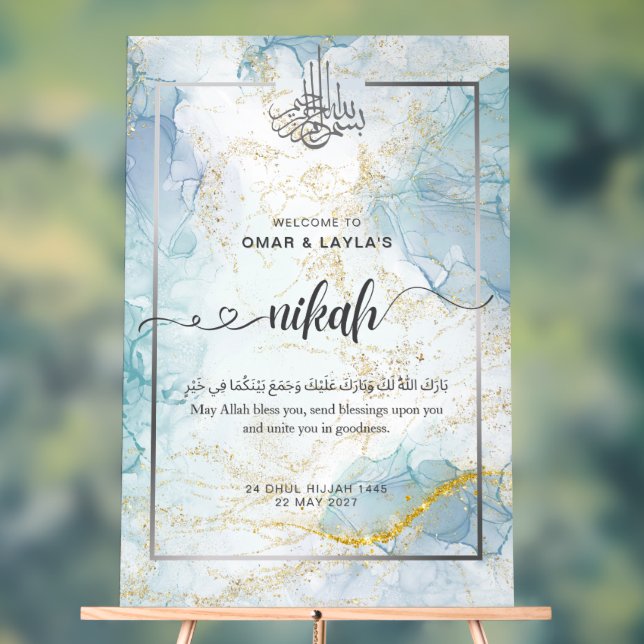Personalized Nikah Welcome Acrylic Sign - Blue (Neutral)