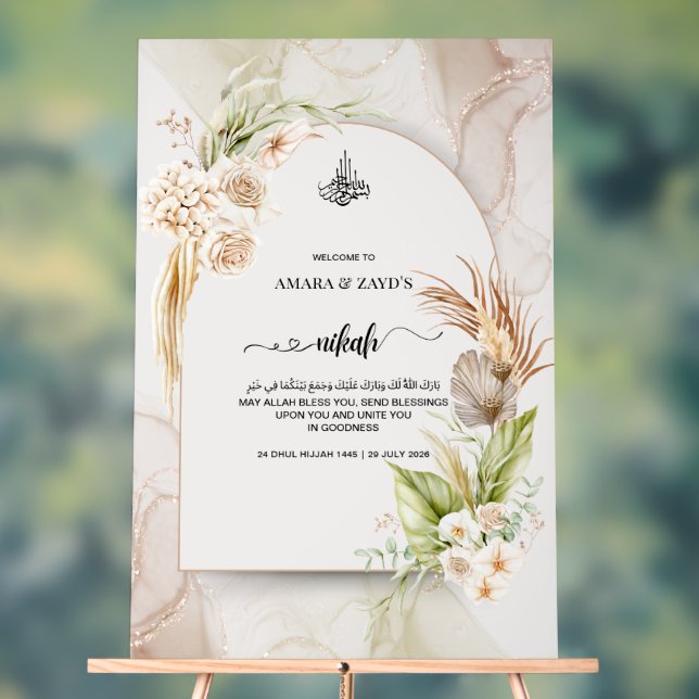 Personalized Nikah Welcome Acrylic Sign - Rose (Neutral)