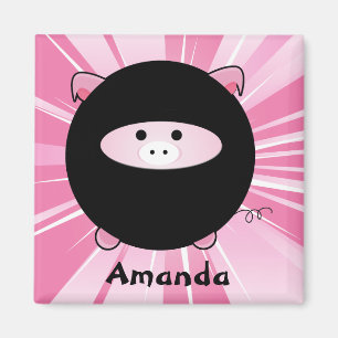 Personalized Ninja Pig on Pink Magnet