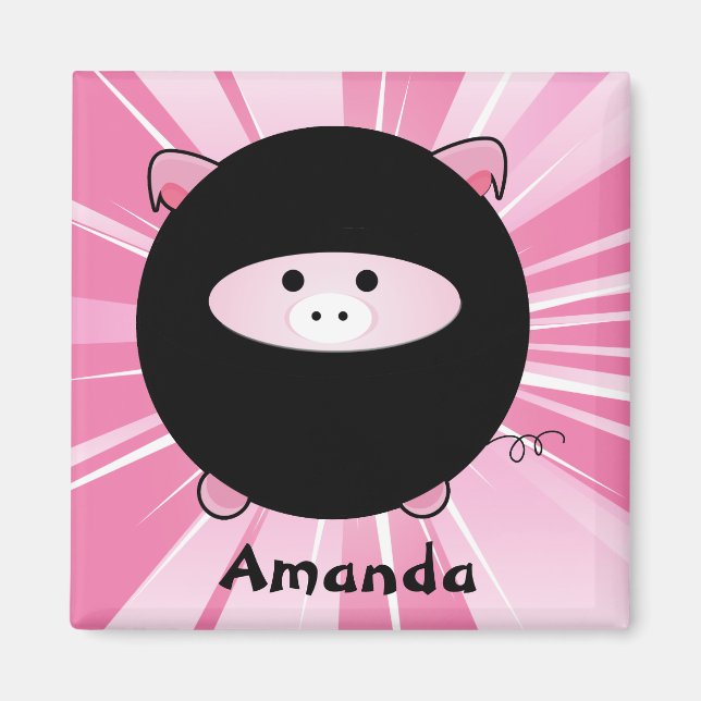 Personalized Ninja Pig on Pink Magnet (Front)
