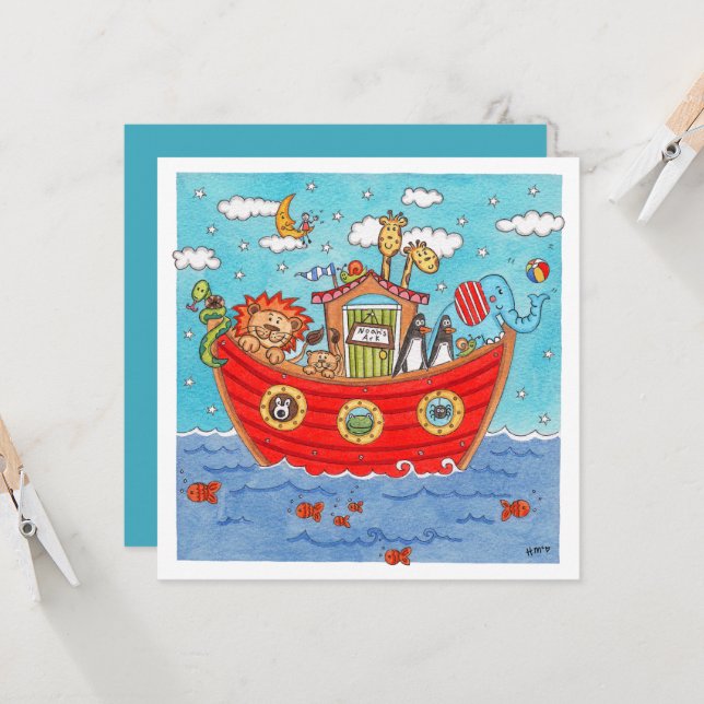 Personalized Noah's Ark Birthday Invitation (Front/Back In Situ)