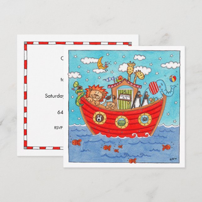 Personalized Noah's Ark Birthday Invitation (Front/Back)