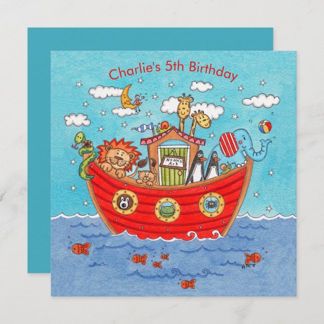 Personalized Noah's Ark Birthday Invitation (Front/Back)