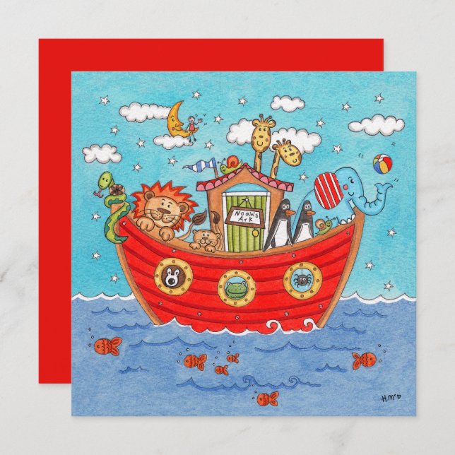 Personalized Noah's Ark Birthday Invitation (Front/Back)