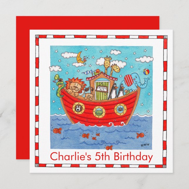 Personalized Noah's Ark Birthday Invitation (Front/Back)