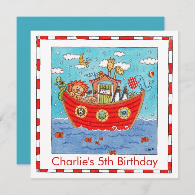 Personalized Noah's Ark Birthday Invitation (Front/Back)