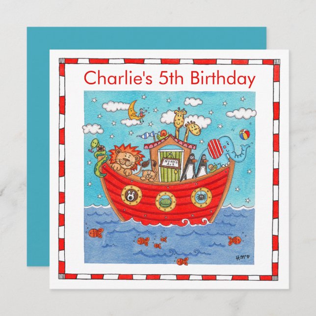 Personalized Noah's Ark Birthday Invitation (Front/Back)