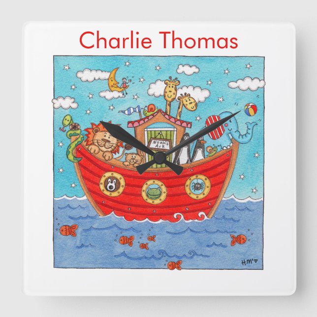 Personalized Noah's Ark  Square Wall Clock (Front)