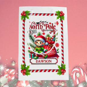 Personalized North Pole Express Elf Medium Gift Bag