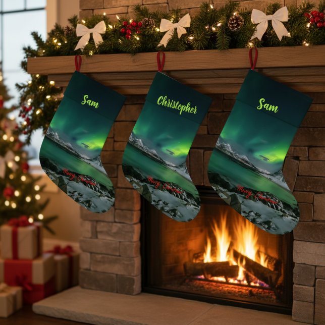 Personalized Northern Lights Christmas Custo Large Christmas Stocking (Creator Uploaded)