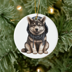 Personalized Norwegian Elkhound Dog Ceramic Tree Decoration