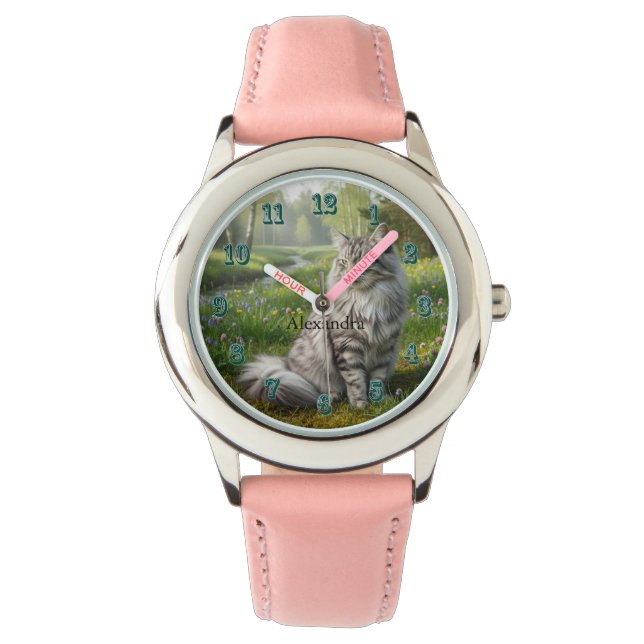 Personalized Norwegian Forest Cat in the Meadow Watch (Front)