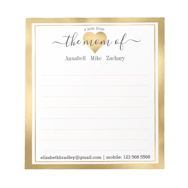 Personalized Note From the Mom of Notepad (Front)