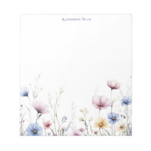 Personalized Notepad with Watercolor Flowers