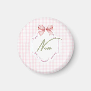 Personalized Nova Baby Girl Nursery Bow&Gingham  Magnet